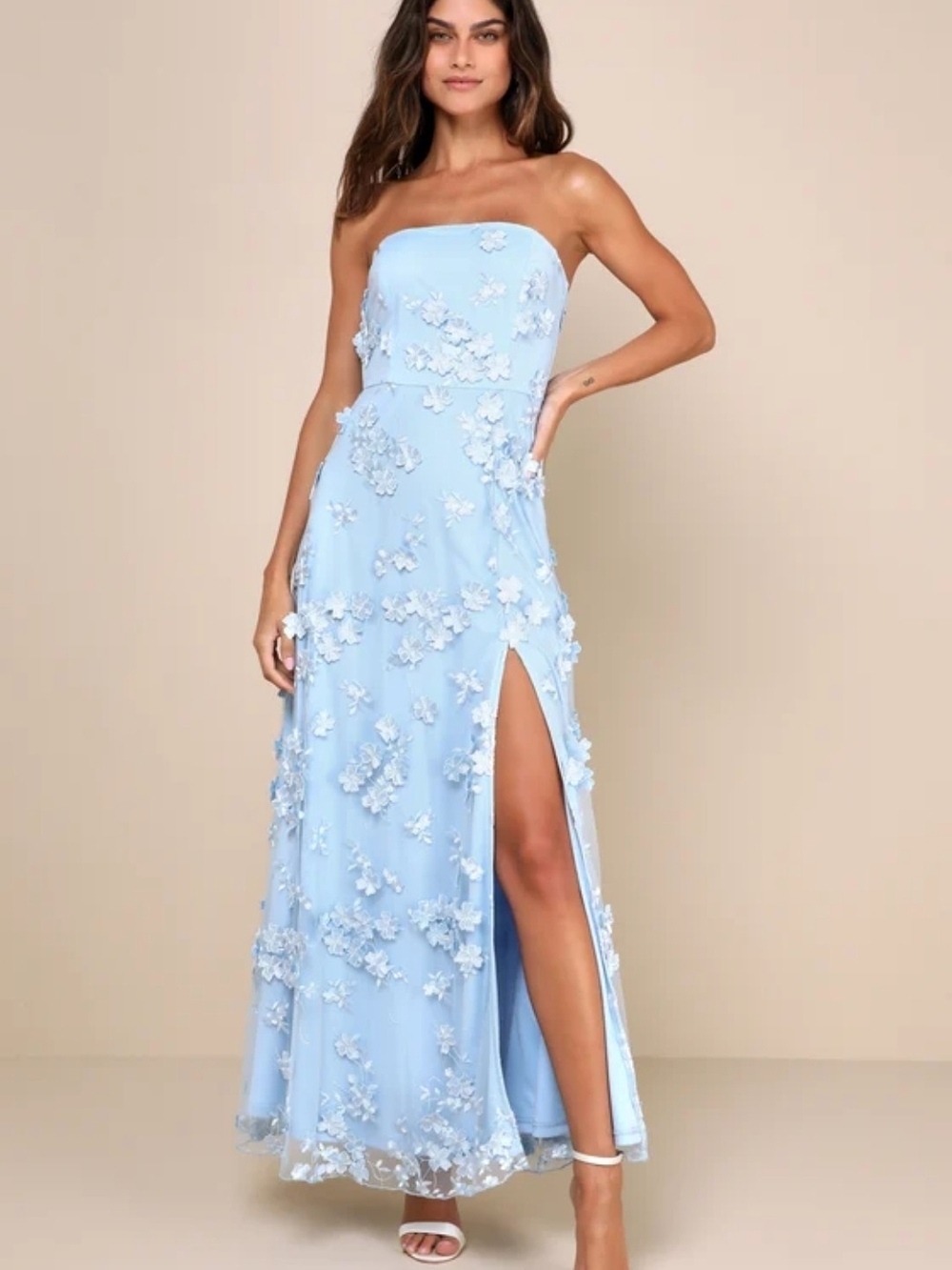 Lulus Rare Presence Powder Blue 3D Floral Embroidered Maxi Dress